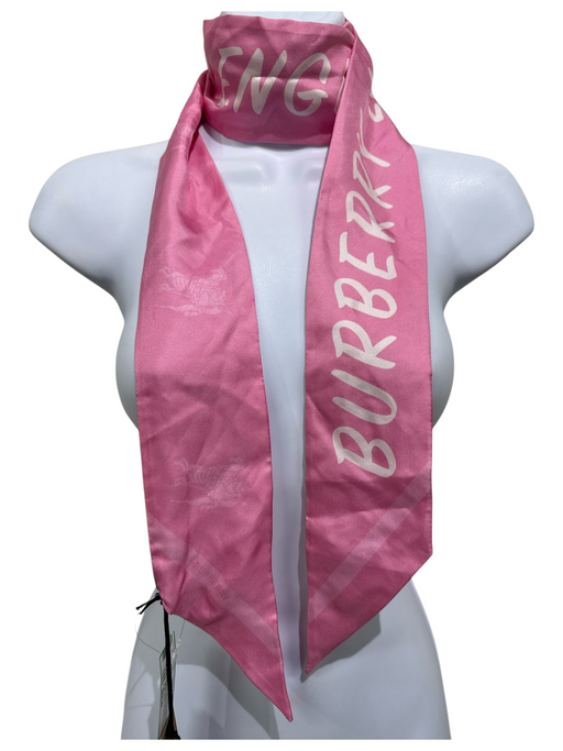 Burberry Pink & White Silk Thin Words Long Twilly scarf Pink & White / Small