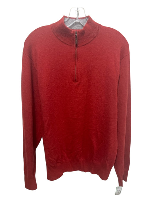 Peter Millar Size L Red Cashmere Quarter Zip Men's Sweater Red / L