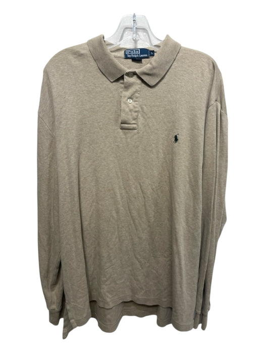 Polo Ralph Lauren Size L Beige Cotton Quarter Button Men's Long Sleeve Shirt Beige / L