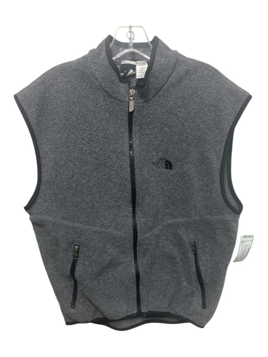 The North Face Size L Gray & Black Polyester Zip Up Zip Pockets Fleece Vest Gray & Black / L