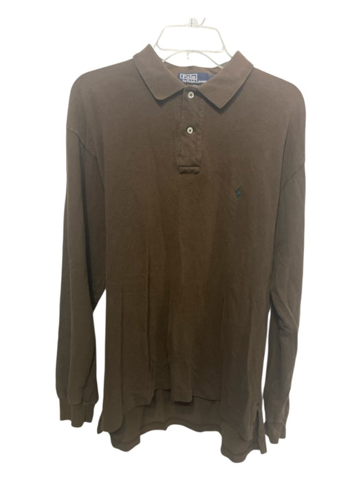 Polo Ralph Lauren Size L Brown Cotton Quarter Button Men's Long Sleeve Shirt Brown / L