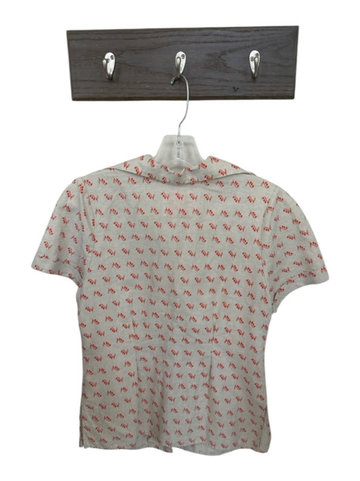 Tuesday of California Size XS Tan & Red Linen & Cotton Short Sleeve Lillies Top Tan & Red / XS