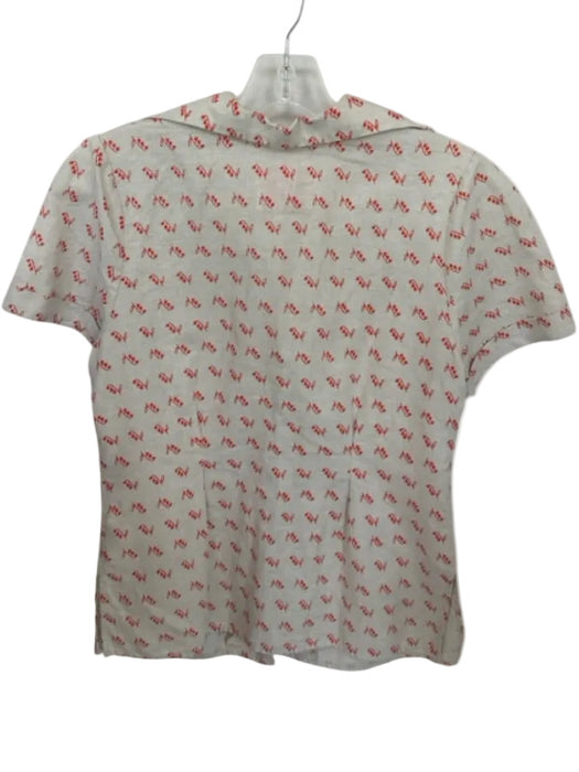 Tuesday of California Size XS Tan & Red Linen & Cotton Short Sleeve Lillies Top Tan & Red / XS