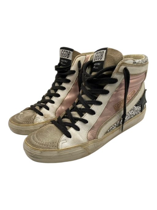 Golden Goose Shoe Size 36 White, Pink & Black Leather round toe Glitter Sneakers White, Pink & Black / 36