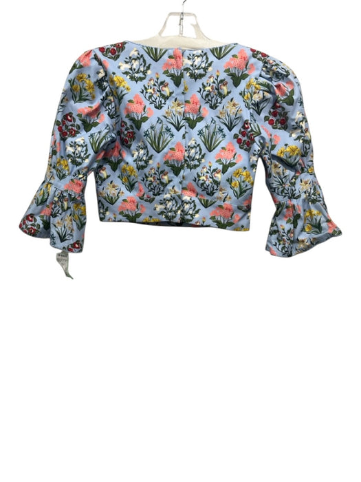 Agua by Agua Bendita Size S Blue & Multi Cotton Long Sleeve Floral Crop Top Blue & Multi / S