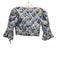 Agua by Agua Bendita Size S Blue & Multi Cotton Long Sleeve Floral Crop Top Blue & Multi / S