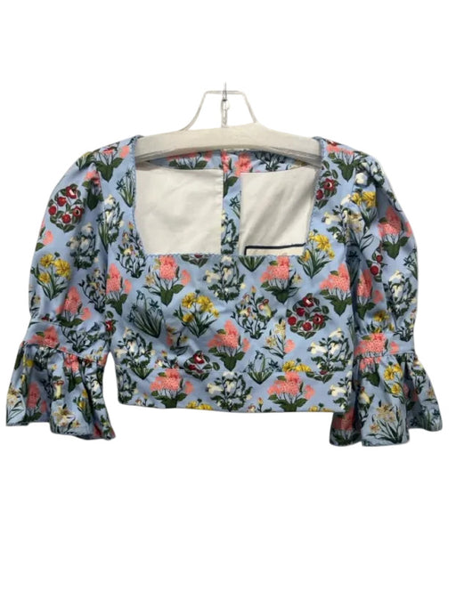 Agua by Agua Bendita Size S Blue & Multi Cotton Long Sleeve Floral Crop Top Blue & Multi / S