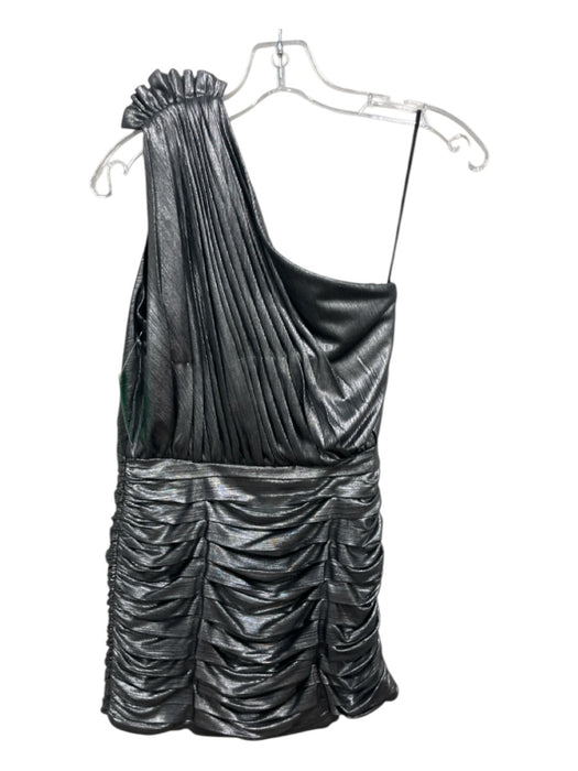 Retrofete Size S Silver Polyester One Shoulder Cutout Sleeve Application Dress Silver / S