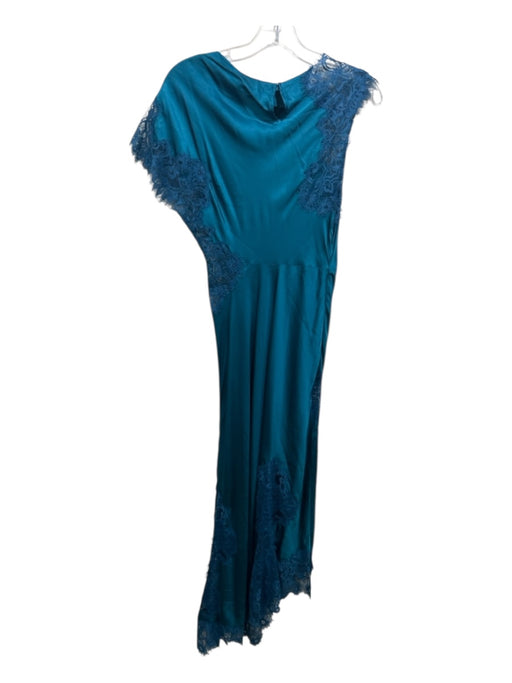 A.L.C. Size 0 Teal Viscose Satin Lace Detail Short Sleeve Sheath Dress Teal / 0