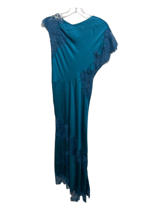 A.L.C. Size 0 Teal Viscose Satin Lace Detail Short Sleeve Sheath Dress Teal / 0