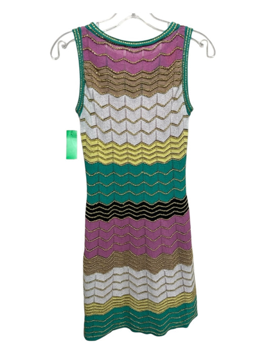 Missoni Size Small Green, Yellow, Pink Sleeveless Zig Zag Metallic Thread Dress Green, Yellow, Pink / Small