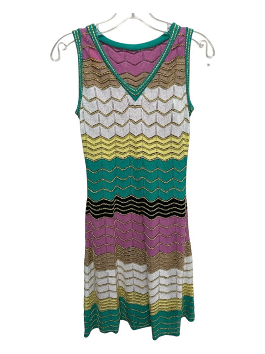 Missoni Size Small Green, Yellow, Pink Sleeveless Zig Zag Metallic Thread Dress Green, Yellow, Pink / Small