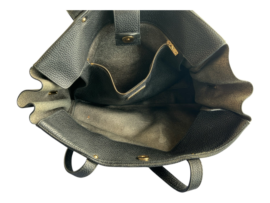 Salvatore Ferragamo Black Pebbled Leather Calfskin Goldtone Hardware Gancini Bag Black