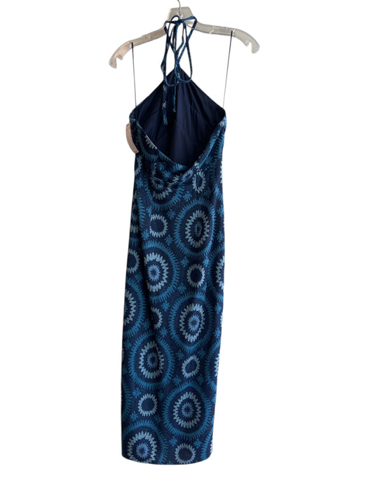 Ramy Brook Size Small Blue Viscose Halter Star Burst Side Zip Maxi Dress Blue / Small