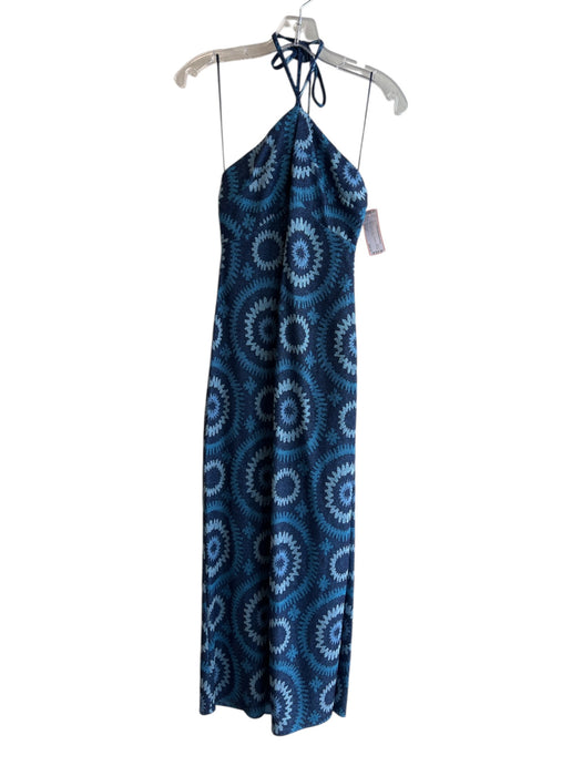 Ramy Brook Size Small Blue Viscose Halter Star Burst Side Zip Maxi Dress Blue / Small