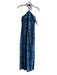 Ramy Brook Size Small Blue Viscose Halter Star Burst Side Zip Maxi Dress Blue / Small