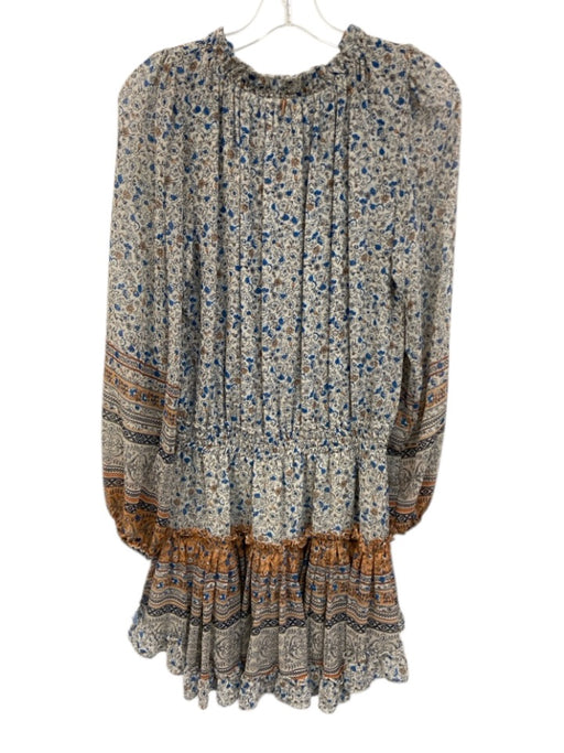 Misa Size M Cream & Multi Viscose Keyhole Front Floral Long Balloon Sleeve Dress Cream & Multi / M