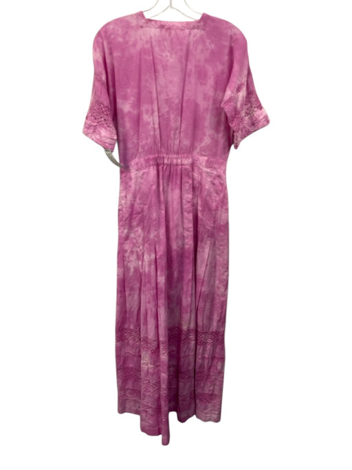 Loveshackfancy Size M Pink Cotton Lace Detail Tie Dye Button Front Pleats Dress Pink / M