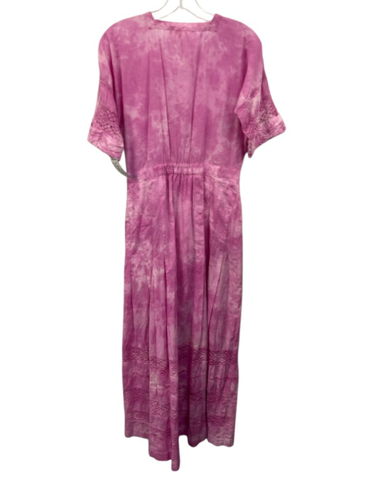 Loveshackfancy Size M Pink Cotton Lace Detail Tie Dye Button Front Pleats Dress Pink / M
