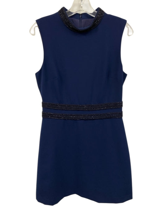 Nicole Miller Collection Size 8 Navy Poly Blend Zip Back Beaded Detail Dress Navy / 8