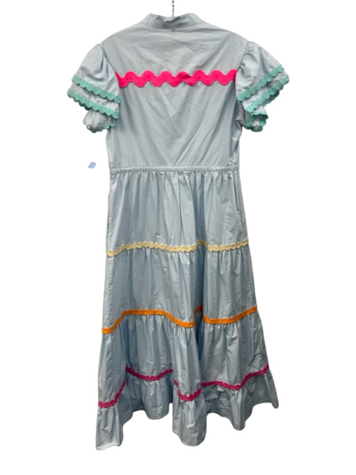 Celia B Size M Blue & Multi Cotton Blend Button Front Ruffle Short Sleeve Dress Blue & Multi / M