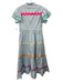 Celia B Size M Blue & Multi Cotton Blend Button Front Ruffle Short Sleeve Dress Blue & Multi / M