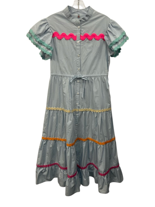 Celia B Size M Blue & Multi Cotton Blend Button Front Ruffle Short Sleeve Dress Blue & Multi / M