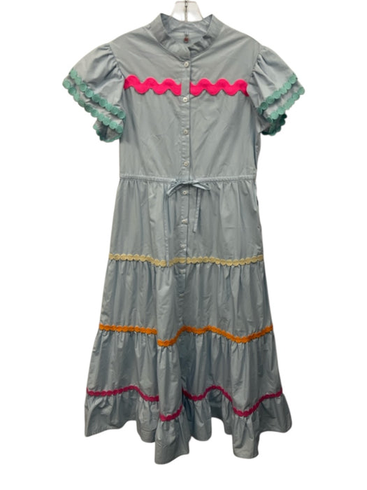 Celia B Size M Blue & Multi Cotton Blend Button Front Ruffle Short Sleeve Dress Blue & Multi / M