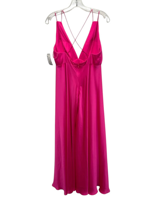 Aidan Mattox Size 14 Hot pink Polyester Spaghetti Strap Deep V Satin Long Gown Hot pink / 14
