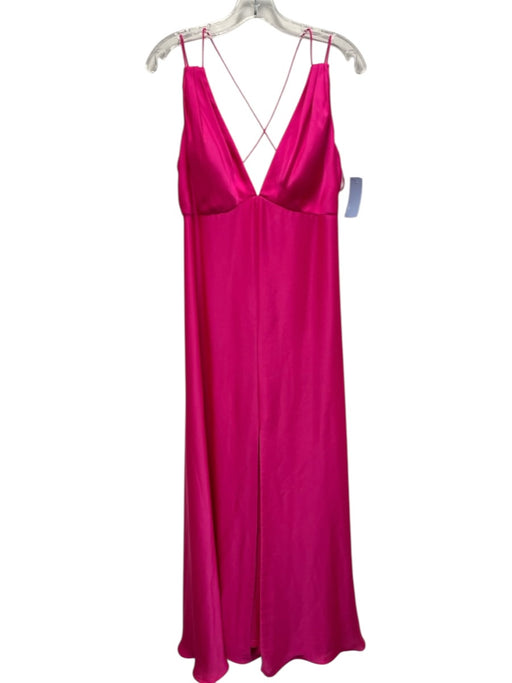 Aidan Mattox Size 14 Hot pink Polyester Spaghetti Strap Deep V Satin Long Gown Hot pink / 14