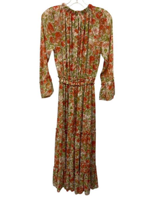 Misa Size S Orange, Green & Multi Polyester Swiss Dot Abstract Floral Maxi Dress Orange, Green & Multi / S