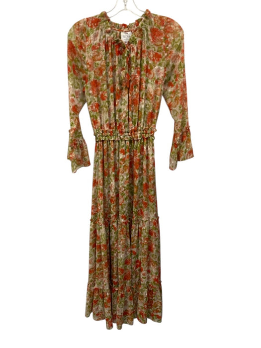 Misa Size S Orange, Green & Multi Polyester Swiss Dot Abstract Floral Maxi Dress Orange, Green & Multi / S