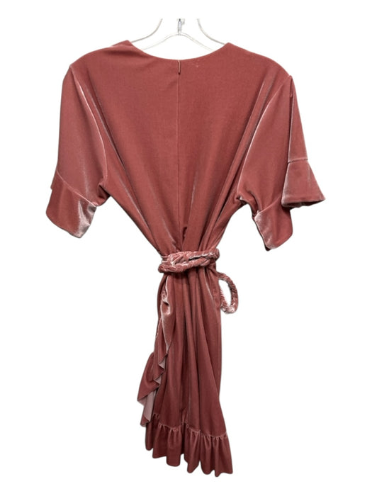 Misa Size Medium Pink Viscose Flare Sleeve Crushed Velvet Wrap Ruffles Dress Pink / Medium