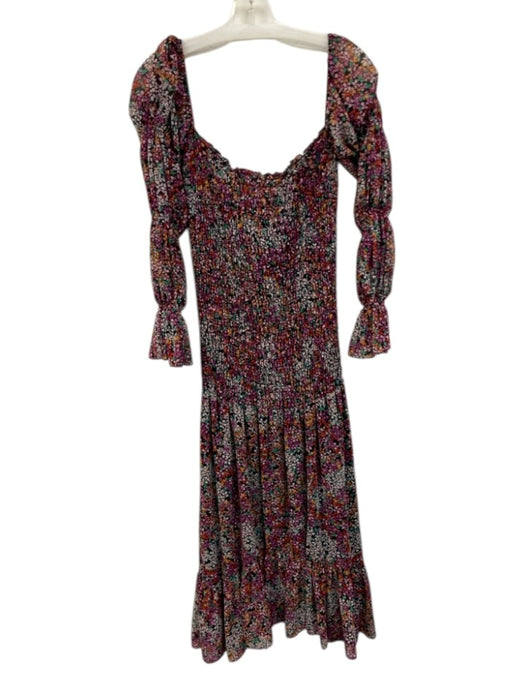 Misa Size M Black & Multi Polyester Off Shoulder Floral Maxi Smocked Dress Black & Multi / M