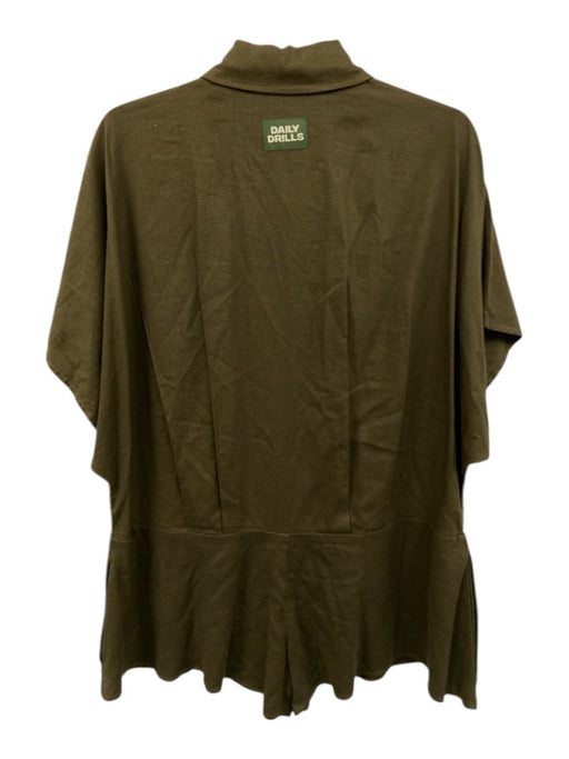 Daily Drills Size XS/S Army Green Cotton Button Front Pockets Collared Romper Army Green / XS/S