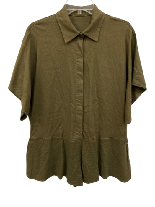 Daily Drills Size XS/S Army Green Cotton Button Front Pockets Collared Romper Army Green / XS/S