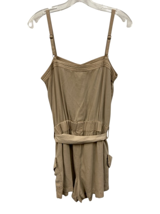 Pam & Gela Size M Khaki Lyocell Button Front Adjustable Strap Tie Belt Romper Khaki / M