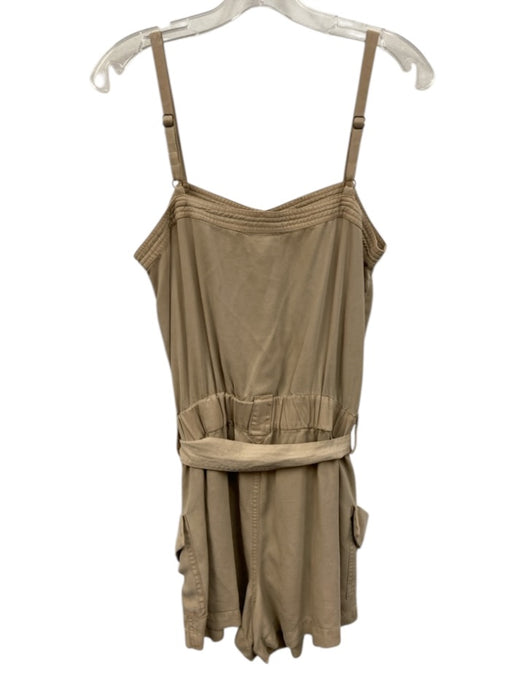 Pam & Gela Size M Khaki Lyocell Button Front Adjustable Strap Tie Belt Romper Khaki / M