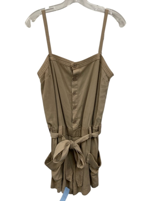 Pam & Gela Size M Khaki Lyocell Button Front Adjustable Strap Tie Belt Romper Khaki / M