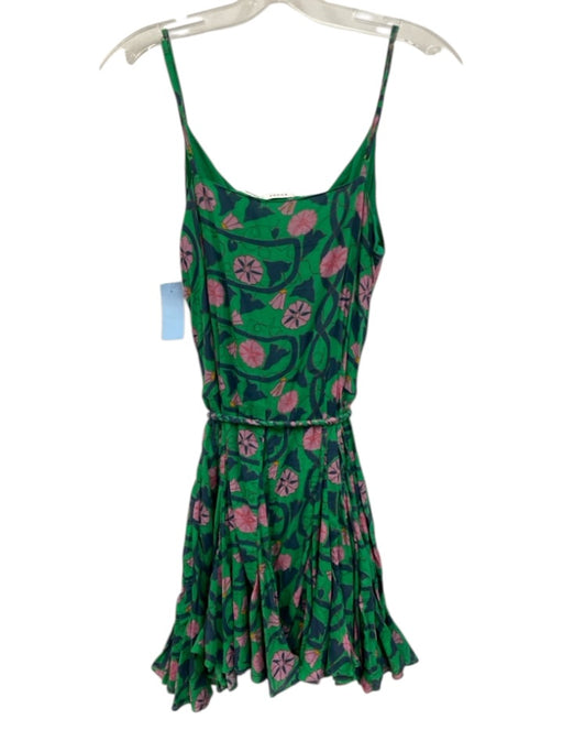 Rhode Size S Green & Multi Cotton Printed Tie belt V Neck Adjustable Strap Dress Green & Multi / S