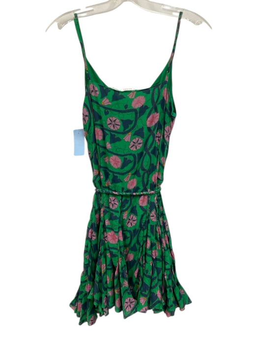 Rhode Size S Green & Multi Cotton Printed Tie belt V Neck Adjustable Strap Dress Green & Multi / S