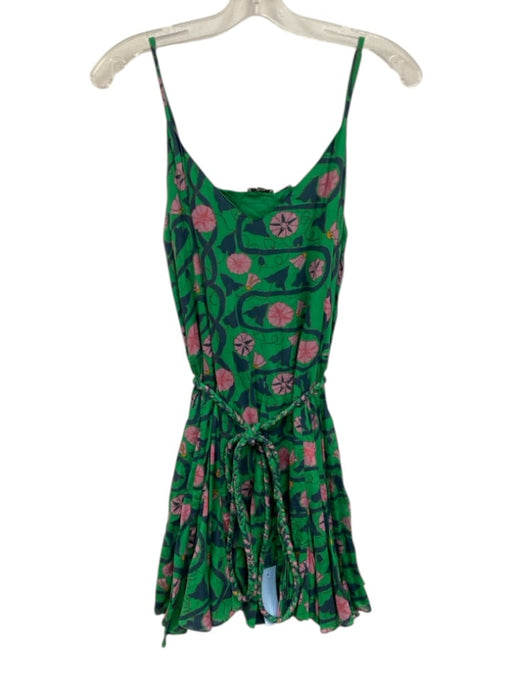 Rhode Size S Green & Multi Cotton Printed Tie belt V Neck Adjustable Strap Dress Green & Multi / S