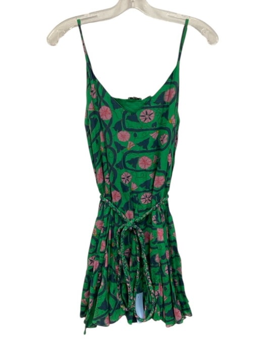 Rhode Size S Green & Multi Cotton Printed Tie belt V Neck Adjustable Strap Dress Green & Multi / S