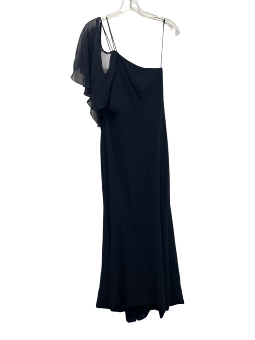 Theia Size 8 Navy One Shoulder Ruffles Zip Back Long Gown Navy / 8