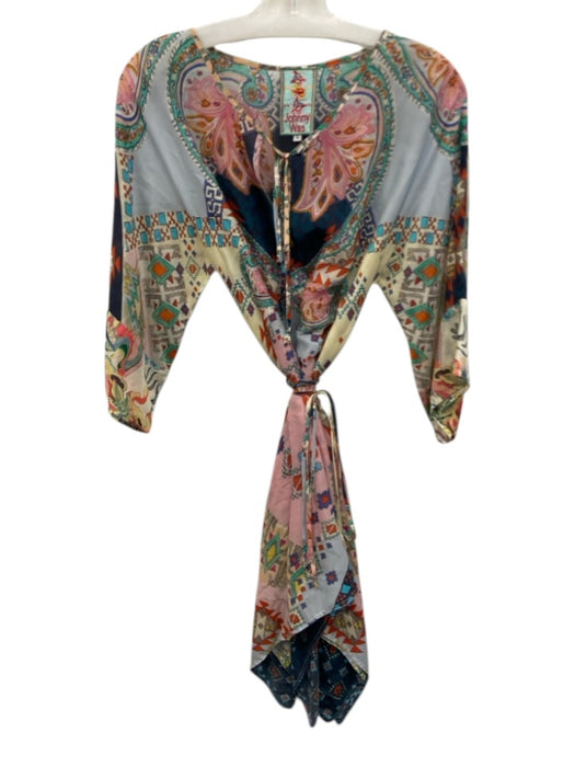 Johnny Was Size S Blue, Pink & Multi Cupra Rayon Keyhole Front Printed Dress Blue, Pink & Multi / S