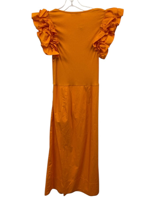 Ulla Johnson Size S Orange Cotton Zip Close Jersey Ruffles Leg Slit Dress Orange / S