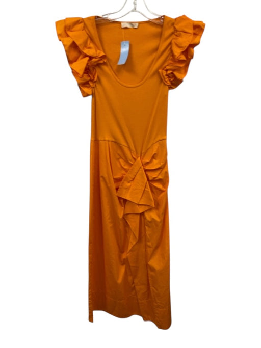 Ulla Johnson Size S Orange Cotton Zip Close Jersey Ruffles Leg Slit Dress Orange / S