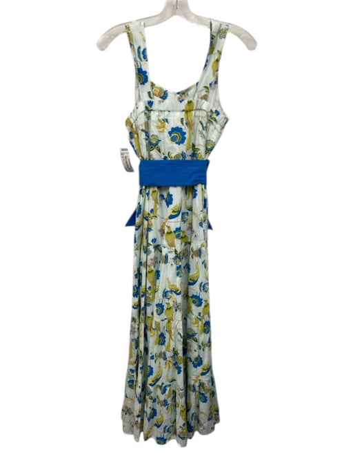 Beau & Ro Size S White, Blue & Multi Cotton Sleeveless Printed Tie Belt Dress White, Blue & Multi / S