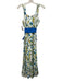 Beau & Ro Size S White, Blue & Multi Cotton Sleeveless Printed Tie Belt Dress White, Blue & Multi / S
