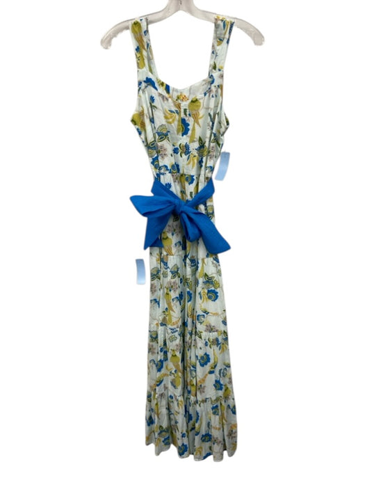 Beau & Ro Size S White, Blue & Multi Cotton Sleeveless Printed Tie Belt Dress White, Blue & Multi / S